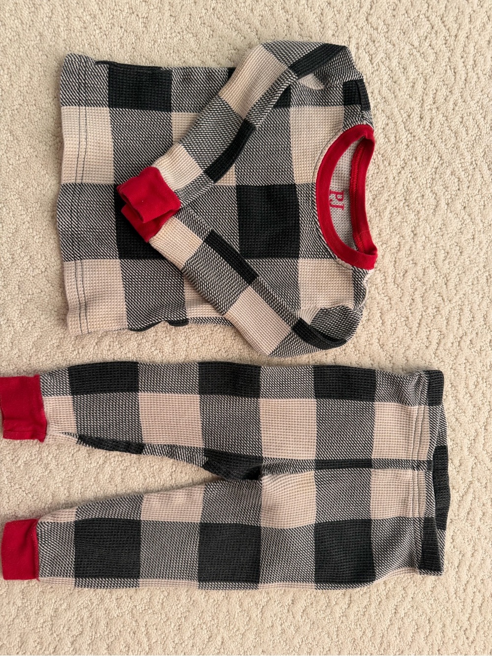 Infant Black & Cream Buffalo Check Pajama Set with Red Trim